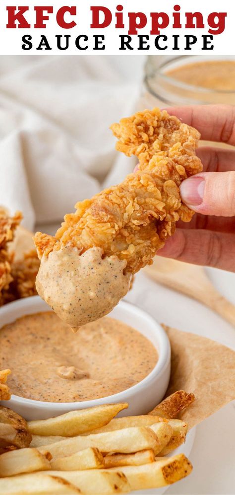 KFC sauce is tangy, creamy, and is packed full of flavor. It is super easy to make and pairs perfectly with crispy chicken tenders, popcorn chicken, and more!There is no need to drive to one of your closest KFC locations; you can make your favorite KFC sauce at home! This sauce is incredibly simple to make, and you only need a few different main ingredients that you probably already have in your kitchen. What Can I Make With Popcorn Chicken, Copycat Kfc Chicken Tenders, Popcorn Chicken Dipping Sauce, Sauce For Nuggets, Chicken Tenders Sauce, Chicken Tender Sauce, Kfc Sauce, Sauce Recipes For Chicken, Chips Sauce