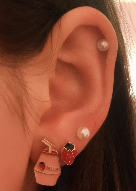 Triple lobe and cartilage piercing Ear Piercings Lobe Triple, Three Lobe Piercings And Cartilage, Multi Lobe Piercing, Multiple Lobe Piercings, Triple Lobe Piercing Hoops Studs, Lobe And Upper Lobe Earrings, Triple Ear Piercing, 3 Lobe Piercings, Ear Lobe Piercings