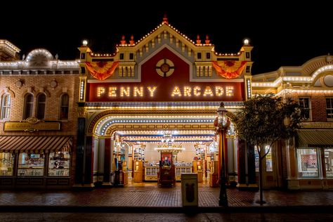 Disneyland Orlando, Coin Op Machine, Mermaid Stories, British Beaches, Summer Cabin, Penny Arcade, Kiddie Rides, Main Street Usa, Vintage Disneyland