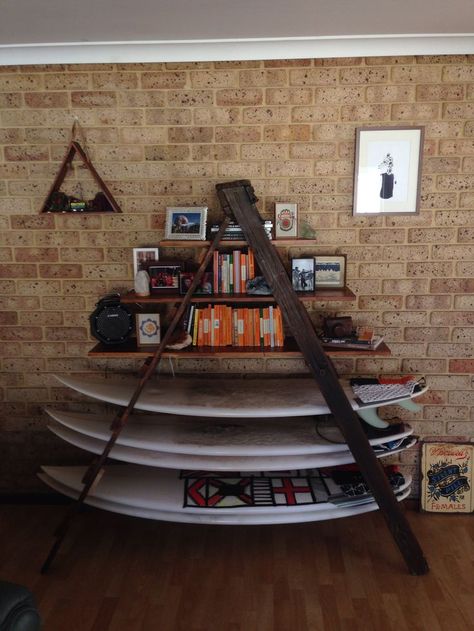 Surfboard Bookshelf, Surf Board Rack, Decoration Surf, Surfboard Stand, Diy Bookcase, Surfboard Storage, Deco Surf, Surf Rack, Surfboard Rack