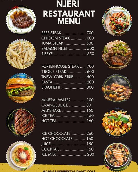 Restuarant Menu Design for only 200 bob. pay after you are satsfied. #graphicdesign #restuarantdesign Menu Layout Design, Porterhouse Steak, Custom Menu, Menu Layout, Menu Designs, Berry Sauce, Restaurant Menu Template, T Bone Steak, Ice Milk