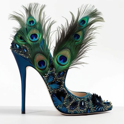 Peacock Heels, Peacock Shoes, Phoenix Fashion, Feather Heels, Fairy Shoes, Runway Fashion Couture, Met Gala Red Carpet, Cute Shoes Heels, Shoes Heels Classy