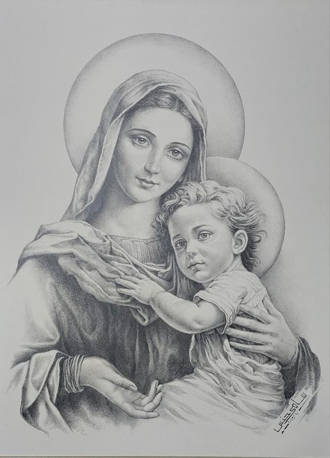 Jesus Sketch, Roman Catholic Art, Jesus Art Drawing, Catholic Artwork, Christian Drawings, Abstract Pencil Drawings, Virgin Mary Art, Mother Mary Images, Jesus Drawings