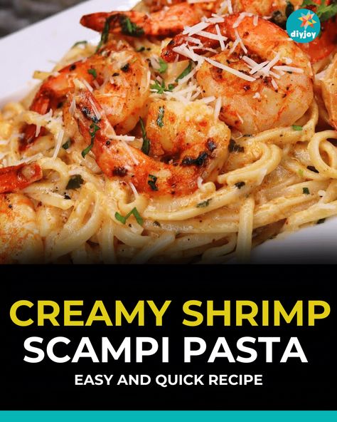 Fried Shrimp Recipes Easy, Shrimp Scampi Ingredients, Shrimp Scampi Pasta Recipes, Creamy Shrimp Scampi, Seasoned Shrimp, Fresh Pasta Recipes, Shrimp Scampi Pasta, Scampi Pasta, Creamy Shrimp