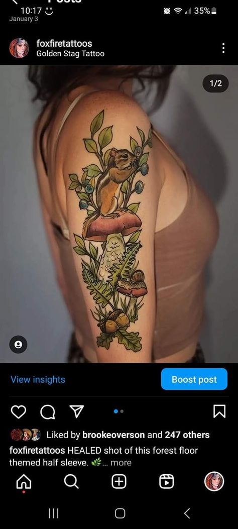 Chipmunk Tattoo, Branches Tattoo, Stag Tattoo, Branch Tattoo, Forest Floor, I Tattoo, Half Sleeves, Healing, Tattoos