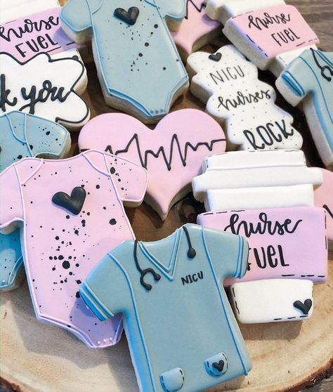 Labor And Delivery Thank You Cookies, Nicu Nurse Cookies, Nicu Cookies Decorated, Nurse Cookies, Onesie Cookies, Thank You Cookies, Neonatal Nurse, Nurses Day, Nicu Nurse