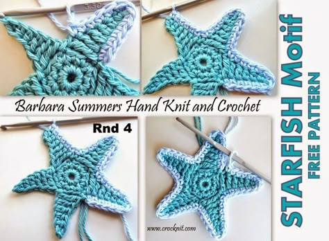 Yarn Hobbies, Crocheted Appliques, Starfish Crochet, Nautical Crochet, Crochet Starfish, Crochet Fish Patterns, Five Point Star, Crochet Applique Patterns Free, Crochet Fish