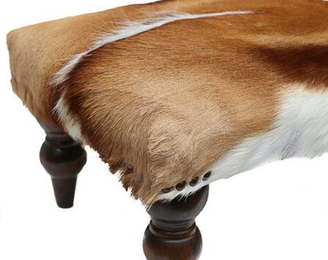 Cowhide Stool, Cowhide Ottoman, African Furniture, Exotic Homes, Footstool Coffee Table, Handmade Ottomans, Coffee Table Bench, Faux Cowhide, Mahogany Stain