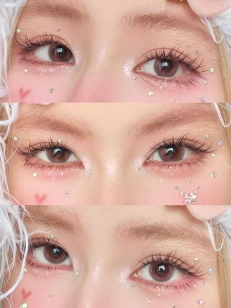 Bunny Makeup Look, Bunny Makeup, Heart Makeup, Concert Makeup, Makeup Stickers, Pink Eye Makeup, Cute Eye Makeup, Doll Eye Makeup, Korean Eye Makeup