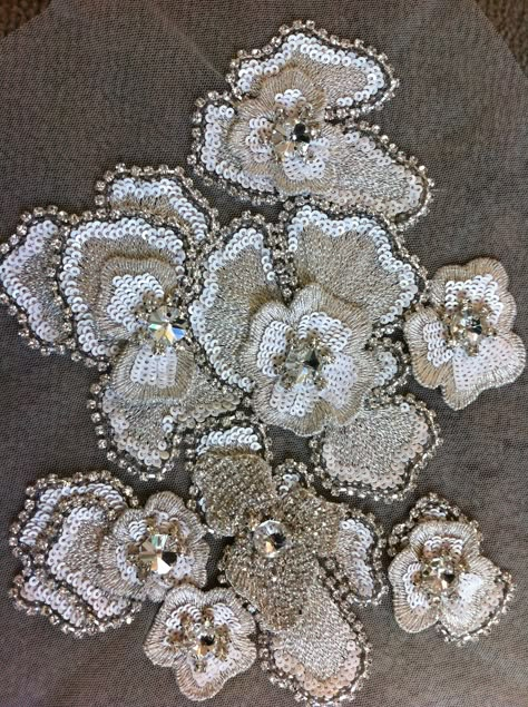 Gorgeous beaded vintage trim - this is a great way to create your own look without costing a lot.  Perfect for ivory, off white and champagne colored gowns. Ivory Embroidery, Tambour Embroidery, Fabric Embellishment, Handmade Packaging, Floral Embroidery Patterns, Contemporary Embroidery, Couture Embroidery, Lace Decor, Types Of Embroidery