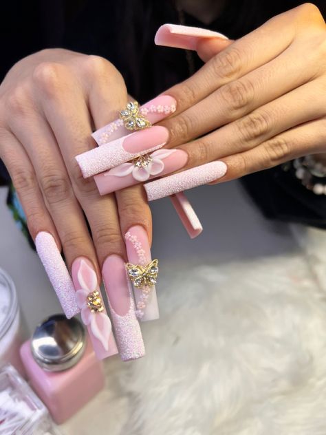 Nails W 3d Flowers, Medium Length Nails With 3d Flowers, 3d Flower Nails Long Square, Pink Sugar Nails, 3d Nail Designs Unique, Medium Acrylic Nails Coffin 3d Flowers, Long Acrylic Nails Coffin 3d Flowers, Light Pink Nails With 3d Flowers, Long Acrylic Nails 3d Flower Pink