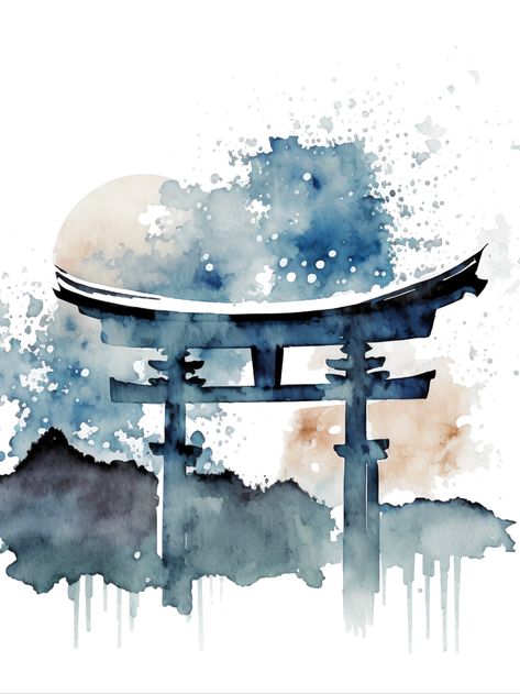 Porte Vers l'Eternité - Torii Paintings Ideas, Urban Sketch, Watercolor Paintings, Japan, Water, Color