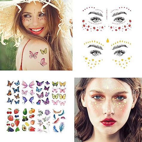 54 Sheets (150+ Pcs Patterns) Face Tattoos Sticker and Freckle Sticker for Women, Including 24 Sheets Glitter Metallic Temporary Tattoo Water Transfer Tattoo for Parties, 30 sheets Butterflies Flowers Realistic Temporary Tattoos Stickers for Festival Makeup Rave Accessories, Halloween Face Tattoos for Halloween Cosplay Check more at... Halloween Face Tattoos, Metallic Temporary Tattoo, Festival Makeup Rave, Metallic Tattoo Temporary, Realistic Temporary Tattoos, Tattoo Water, Tattoo Transfers, Rave Accessories, Face Tattoos