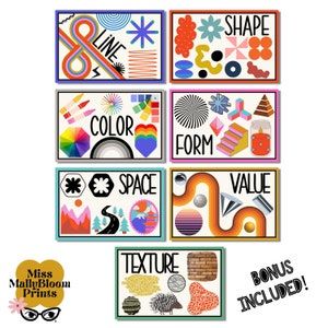 6 Elements Of Art, Elementary Art Bulletin Board Ideas, Elementary Art Room Decor, Elementary Art Rooms Decoration, Art Classroom Rules, Blue Classroom, Art Class Posters, 7 Elements Of Art, Art Classroom Posters