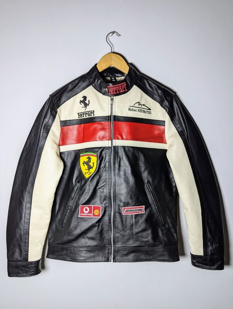 🔥 FERRARI 👀 LEATHER JACKET Formula 1 Streetwear Ferrari Leather Jacket, Ferrari Racing Jacket, F1 Jacket, Leather Racing Jacket, Ferrari Jacket, Ferrari F12berlinetta, Ferrari Racing, Men's Robes, Ferrari F40