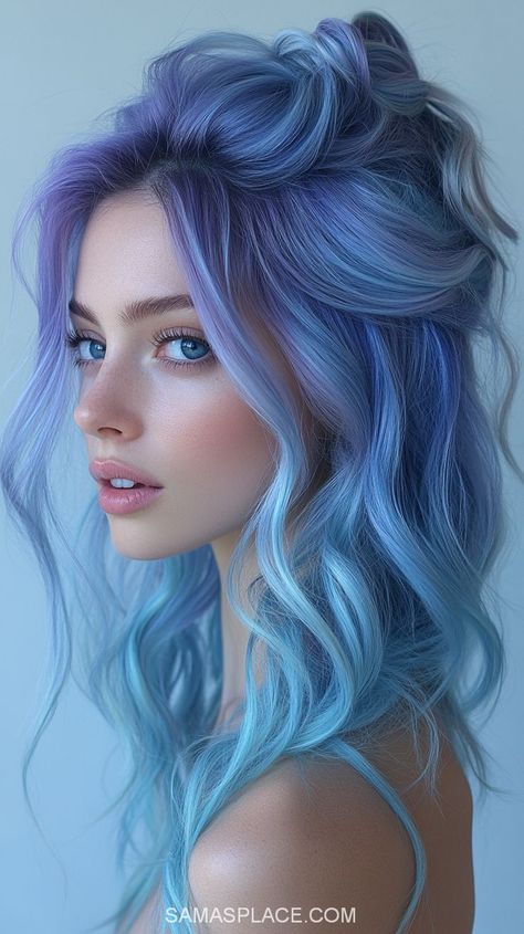 Pin Up Princess, Bright Blue Hair, Blue Skin, Collage Pictures, Multi Colored Hair, Violet Hair, Nice Hair, Pretty Hair Color, Hair Color And Cut