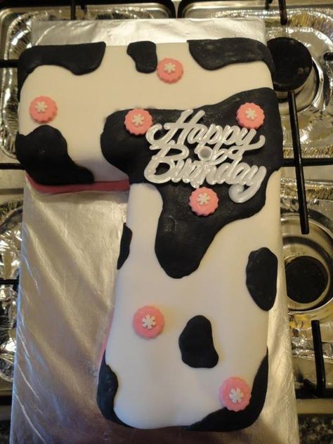 Birthday cake I made for my daughter who's obsessed with cows Cow Number Cake, Cow Print Cake, Cow Print Cakes, Angus Cow, Cow Cake, Cow Cakes, 50th Cake, Number Cake, Cake Decor