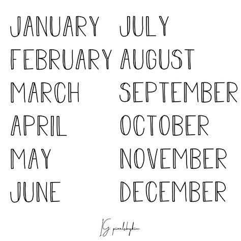 Months In Different Fonts, Months Written In Different Fonts, Font Doodle, Book Journal Ideas, Social Life Hacks, Journal Templates, Mini Calendars, Days And Months, Stickers Sheet