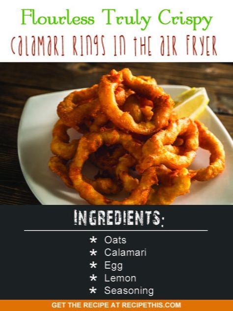 Airfryer Recipes | flourless truly crispy calamari rings in the air fryer recipe from RecipeThis.com Crispy Calamari, Calamari Rings, Squid Rings, Recipes Cheesecake, Crispy Oven Fried Chicken, Lemon Seasoning, Calamari Recipes, Easy Sheet Pan Dinners, Air Fryer Recipe