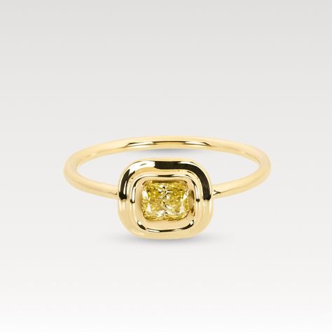 🙋🏻‍♀️🫶🏼 Yellow Diamond Cushion Cut OBI Skai no.1 ring 14k yellow gold, yellow diamond (Australian origin) 0.30ct #KayKonecna #FineJewelry #YellowDiamondRing #YellowDiamonds #AlternativeEngagement #EngagementRing Yellow Cushion Cut Diamond Ring, Yellow Cushion, Yellow Diamonds Engagement, Cushion Cut Diamond Ring, Yellow Diamond Engagement Ring, Yellow Cushions, Cushion Cut Diamond, Take The First Step, Yellow Diamond