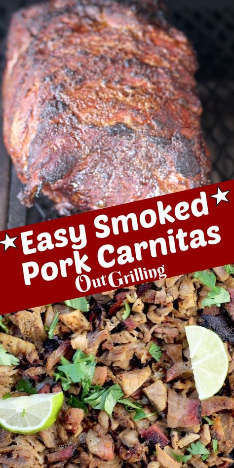 Carnitas On The Smoker, Smoked Pork Tacos, Smoked Pork Carnitas, Smoked Pork Tacos Mexican, Smoked Carnitas, Smoked Pork Carnitas Recipe, Smoked Tacos, Smoked Carnitas Recipe, Smoked Pulled Pork Tacos