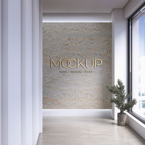 Logo on marble wall mockup | Premium Psd #Freepik #psd #business #marble #wall #personal Marble Logo, Company Logo Wall, Photography Studio Spaces, Stone Accent Walls, Metal Signage, Studio Spaces, Wall Signage, Wall Mockup, Logo Wall