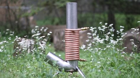 How to build an efficient Round Rocket Stove Water Heater with External Copper Coil Diy Wood Stove How To Build, Rocket Stove Water Heater, Stove Water Heater, Wood Stove Water Heater, Solar Powered Water Heater, Stove Design, Burning Water, Rocket Stove Design, Grid Ideas