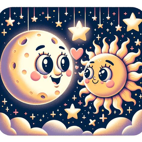 https://upaboveprints.etsy.com] Whimsical Moon, Cartoon Moon, A Starry Night, Drop Shadow, Across The Universe, Moon Sun, Pastel Background, Pastel Art, Heart Eyes