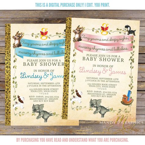 Storybook Baby Shower Theme, Golden Book Baby Shower, Book Nursery, Book Baby Shower Invitation, Storybook Nursery, Book Shower, Baby Shower Invitation Girl, Storybook Baby Shower, Golden Book