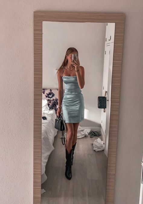 Wedding Guest Dress And Cowboy Boots, Boots With Wedding Guest Dress, Dress And Boots Wedding Guest, Satin Dress And Cowboy Boots, Satin Dress Cowboy Boots, Wedding Guest Boots Outfit, Satin Dress With Cowboy Boots, Wedding Guest Outfit Cowboy Boots, Wedding Guest Dress Cowboy Boots