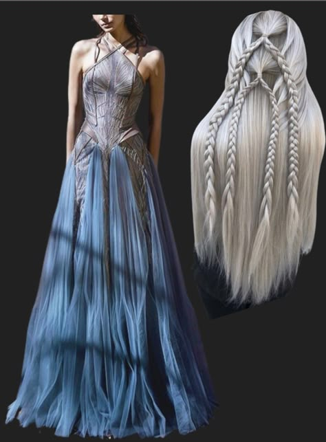 Danerys Targarian Blue Dress, Asgardian Outfits Female, Targaryen Style Dress, Game Of Thrones Outfit Ideas, Targaryen Dresses Aesthetic, Got Dresses Game Of Thrones, House Velaryon Dress, Targaryen Dress Design, House Of The Dragon Inspired Outfits