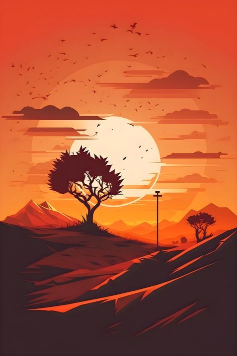 landscape, illustration, orange, made with ai Orange Landscape Painting, Orange Scenery, Nice Scenery, Planets Wallpaper, Photoshop Tutorial Design, Background Drawing, Background Wallpaper For Photoshop, Orange Sky, Scripture Cards