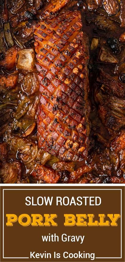 My mouth watering, tender roasted pork belly recipe is made with marinated pork, herbs and spices that's roasted to crackled skin perfection. Pulled Pork Belly, Thanksgiving Pork Recipes, Dutch Oven Pork Belly, Belly Pork Recipe Slow Cooker, Pork Belly Roast Recipes, Pork Belly With Skin Recipes, Roast Pork Belly Recipes, Skin On Pork Belly Recipes, Sides For Pork Belly