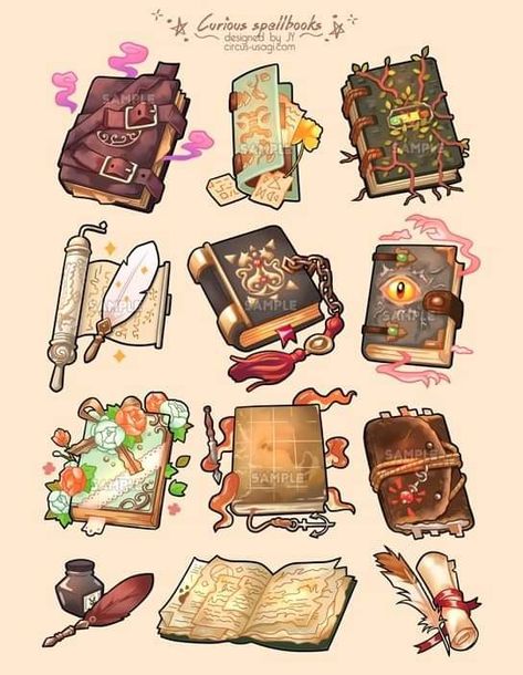 Props Illustration, Dnd World Map, Mystical Art, Magic Book, Dessin Adorable, Prop Design, Spell Book, Aesthetic Stickers, Fantasy World