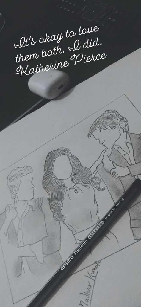 TVD-Stefan-Elena-Damon-blackandwhite-easy sketch Damon And Elena Drawing, Damon Drawing Easy, Tvd Drawing Ideas, Tvd Sketches, The Vampire Diaries Drawings Easy, Vampire Diaries Drawings, Tvd Drawings, Tvd Art, Vampire Sketch