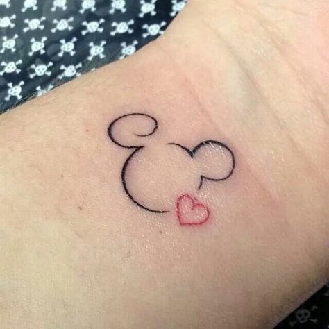 Mickey Mouse Tattoo Ideas Vintage, Small Mickey Mouse Tattoo Simple, Fine Line Mickey Mouse Tattoo, Small Mickey Tattoo, Mickey Tattoo Ideas, Small Mickey Mouse Tattoo, Mickey Ears Tattoo, Mouse Tattoo Cute, Disney Small Tattoo Ideas