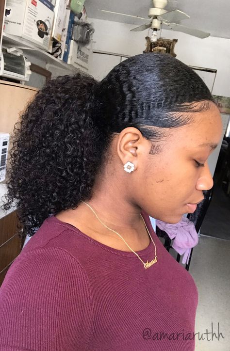 Low Curly Ponytail Natural Hair, Natural Hair Curly Ponytail, Curly Drawstring Ponytail Hairstyles, Hair Curly Ponytail, Pretty Ponytails, Brazilian Curly Hair, Curly Clip Ins, Curly Ponytail, Hair Simple