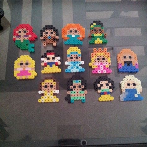 Disney Princess perler beads by tiffykinz411- Original Madam FANDOM 8bit designs: https://www.etsy.com/listing/190198731/princess-party-favors-8bit-style: Perler Beads Ideas Disney, Princess Perler Beads, Melt Beads, Perler Beads Ideas, Babysitting Crafts, Easy Perler Bead Patterns, Popsicle Crafts, Beading For Kids, Easy Perler Beads Ideas