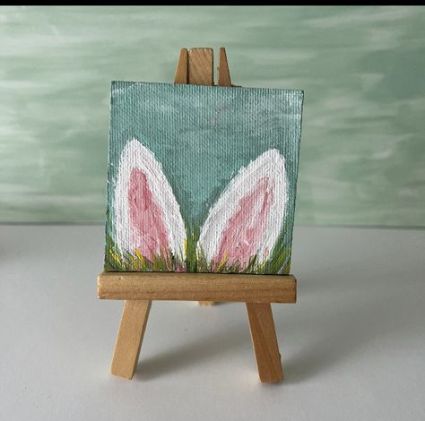 Easy Mini Acrylic Paintings, Easter Paintings, Mini Easel, Bunny Painting, Tutorials Drawing, Simple Canvas Paintings, Cute Canvas Paintings, Easter Art, Cute Canvas