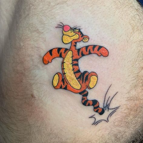 Tramp Stamp Ideas Simple, Tigger Winnie The Pooh Tattoo, Winnie The Pooh And Tigger Tattoos, Tigger Tattoo Design, Tigger Tattoo For Women, Tigger Tattoo, Tigger Tattoo Black And White, Cartoon Tattoo Ideas, Tiger Tattoo Winnie The Pooh