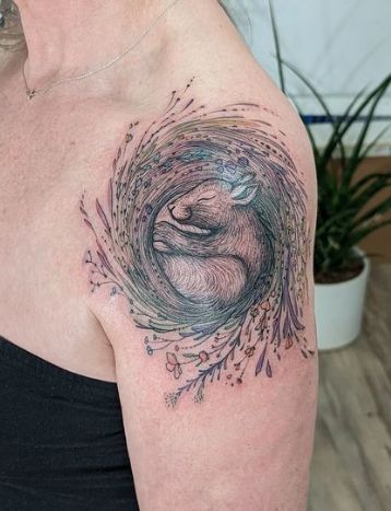 Dino Nemec, Sleeping Squirrel, Squirrel Tattoo, Shoulder Tattoo, Yin Yang, I Tattoo, Watercolor Tattoo, Tattoo Ideas, Tattoos