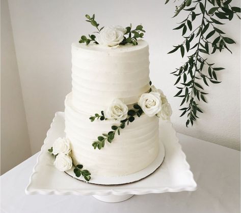 2 Tier Wedding Cake Eucalyptus, 2 Teir Cakes Wedding Simple, Wedding Cake Minimalist Rustic, Engament Cake Simple, Basic White Wedding Cake, Wedding Sheet Cake Ideas Simple, Two Tier Simple Wedding Cake, One Teir Wedding Cakes, Wedding Cake Ideas 2 Tier