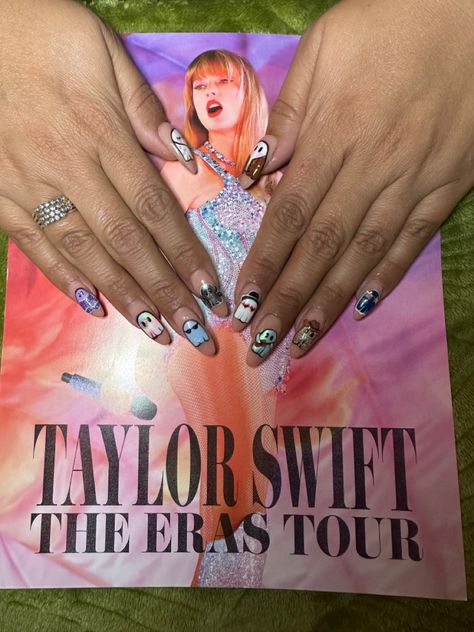 Taylor Swift Eras ghost nails by Nails by Reags Taylor Swift Ghost Nails, Taylor Swift Eras Nail Ideas, Taylor Swift Evermore Nails, Ttpd Nails Taylor Swift, Reputation Taylor Swift Nails, Taylor Swift Themed Nails, Fearless Nails, Reputation Nails, Swift Nails