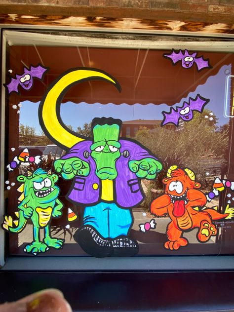 #halloween #monster #art #handpainted #painting #windowart #frankenstein Easy Halloween Window Painting Ideas, Halloween Painted Windows, Halloween Window Art Paint, Coffee Chalkboard Ideas, Halloween Window Painting Ideas, Halloween Window Painting, Halloween Window Art, Halloween Chalkboard Art, Halloween Windows