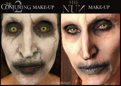 Valak Nun on Instagram: “Which Makeup do you prefer? ⚰️ Both Make-up‘s were made by @eleanormakeup • • • #sfx #conjuring #theconjuring2 #theconjuring #thenun…” Scary Nun Halloween Costumes, Conjuring Halloween Costume, Valak Makeup, The Nun Makeup, Conjuring Nun, Scary Nun, Disfraz Diy, Mens Halloween Makeup, Heebie Jeebies