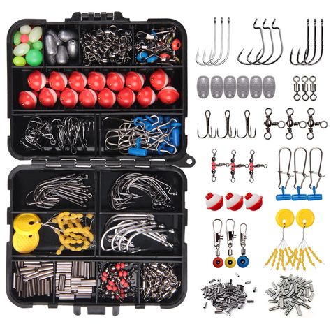 JSHANMEI Fishing Accessories Kit - Fishing Tackle Box Fishing Hooks, Swivel Snap, Sinker Weight, Treble Hooks, Sinker Slides, Cross Barrel Swivel for Freshwater Saltwater Fishing Equipment Tackle Box Fishing, Fishing Backpack, Fishing Vest, Fishing Kit, Fishing Hooks, Fishing Tackle Box, Treble Hook, Double Barrel, Tackle Box