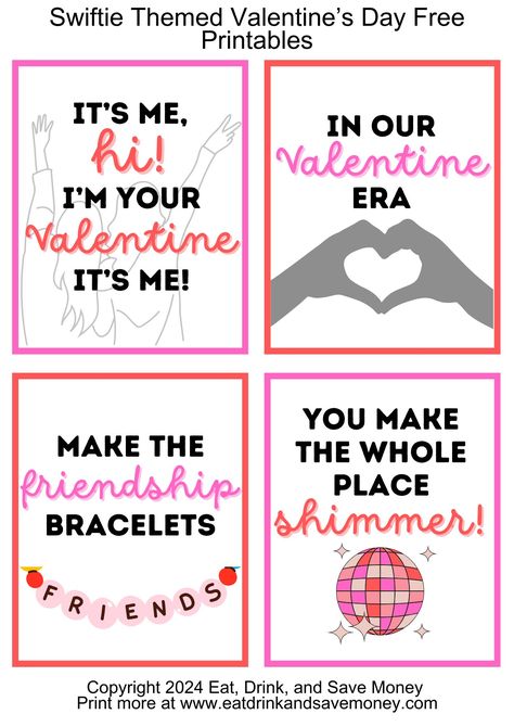 Free Printable Taylor Swift Inspired Valentine's Day Cards - Eat, Drink, and Save Money Free Valentine’s Day Cards, Free Printable Taylor Swift Valentines, Taylor Swift Valentines Day Cards Printable, Free Printable Valentine Cards For Kids, Taylor Swift Free Printables, Taylor Swift Valentines Day Cards, Taylor Swift Valentines Day, Taylor Swift Valentines, Printable Taylor Swift