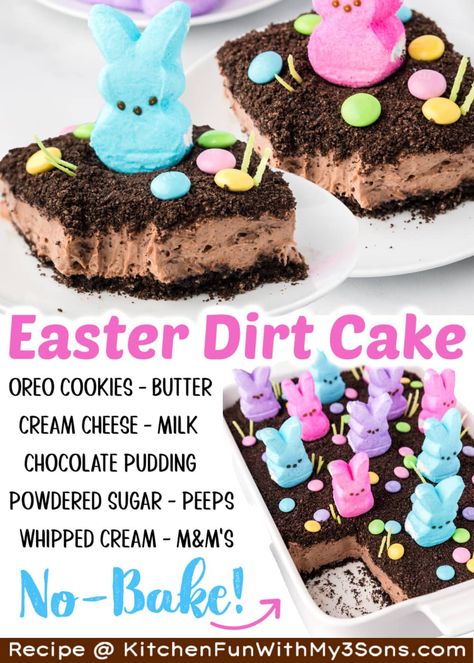 Easter Dirt Cake Recipe, Chocolate Dirt Cake, Easter Dirt Cake, Chocolate Dirt, Dirt Cake Recipes, Easter Deserts, Chocolate Pudding Cake, Dirt Cake, Easter Snacks