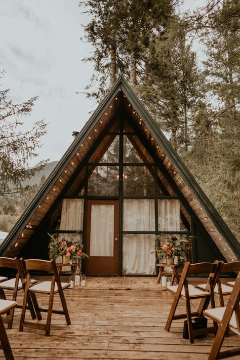 Cabin Elopement Decor, A Frame Wedding, Henry Tieu, Cute Cabin, Cabin Elopement, Catering Table, Cabin Wedding, Cabin Core, River Cabin