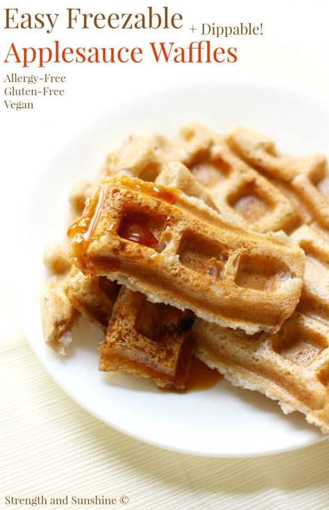 A little breakfast meal prep and you'll always have an easy morning! These Freezable Applesauce Waffles are gluten-free, vegan, allergy-free, and dippable! Applesauce Waffles, Toddler Breakfast, Gluten Free Kids, Vegan Kids, Egg Free Recipes, Duncan Hines, Breakfast Meal, Tofu Scramble, Easy Morning